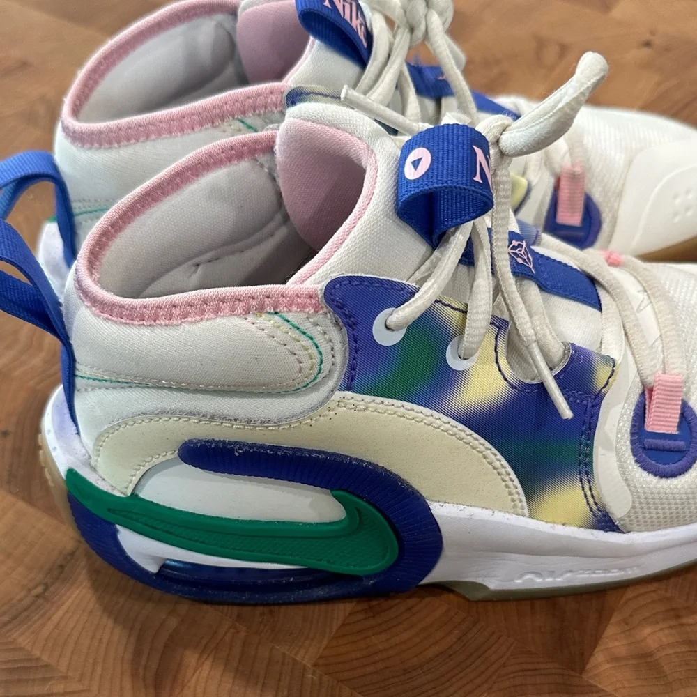 Nike Kids White Sneakers with Green and Purple Accents